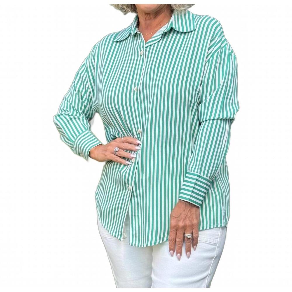 NEW SOUTHERN GRACE the kathryn button up top in striped green